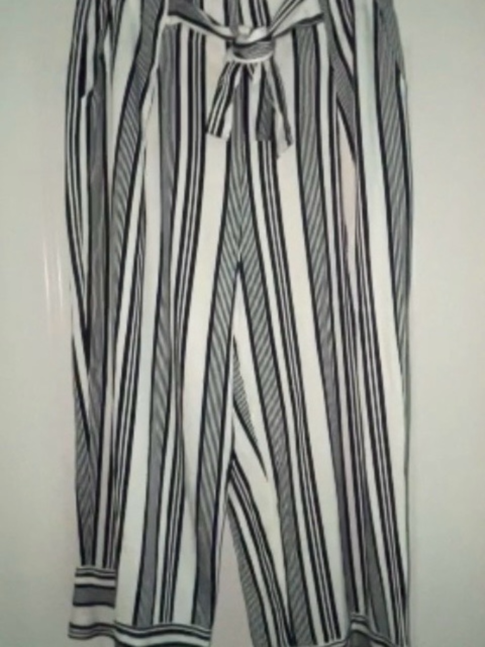 Madison White & Black Vertical-Stripe Cropped Tie-Waist Pants